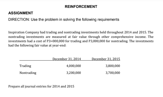 Topic: Financial Asset at fair values.Direction: Use the problem in solving the
