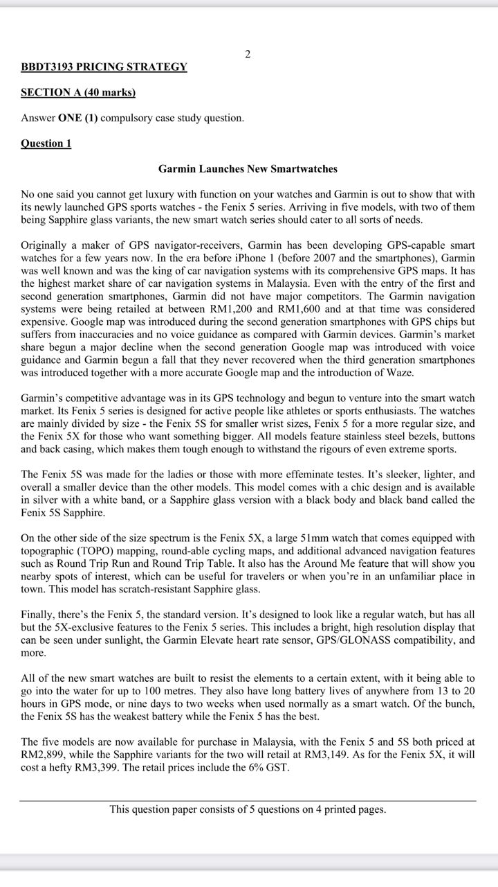 can u solve b BBDT3I93 PRICING STRATEGY EECTION d {40 marks} Answer