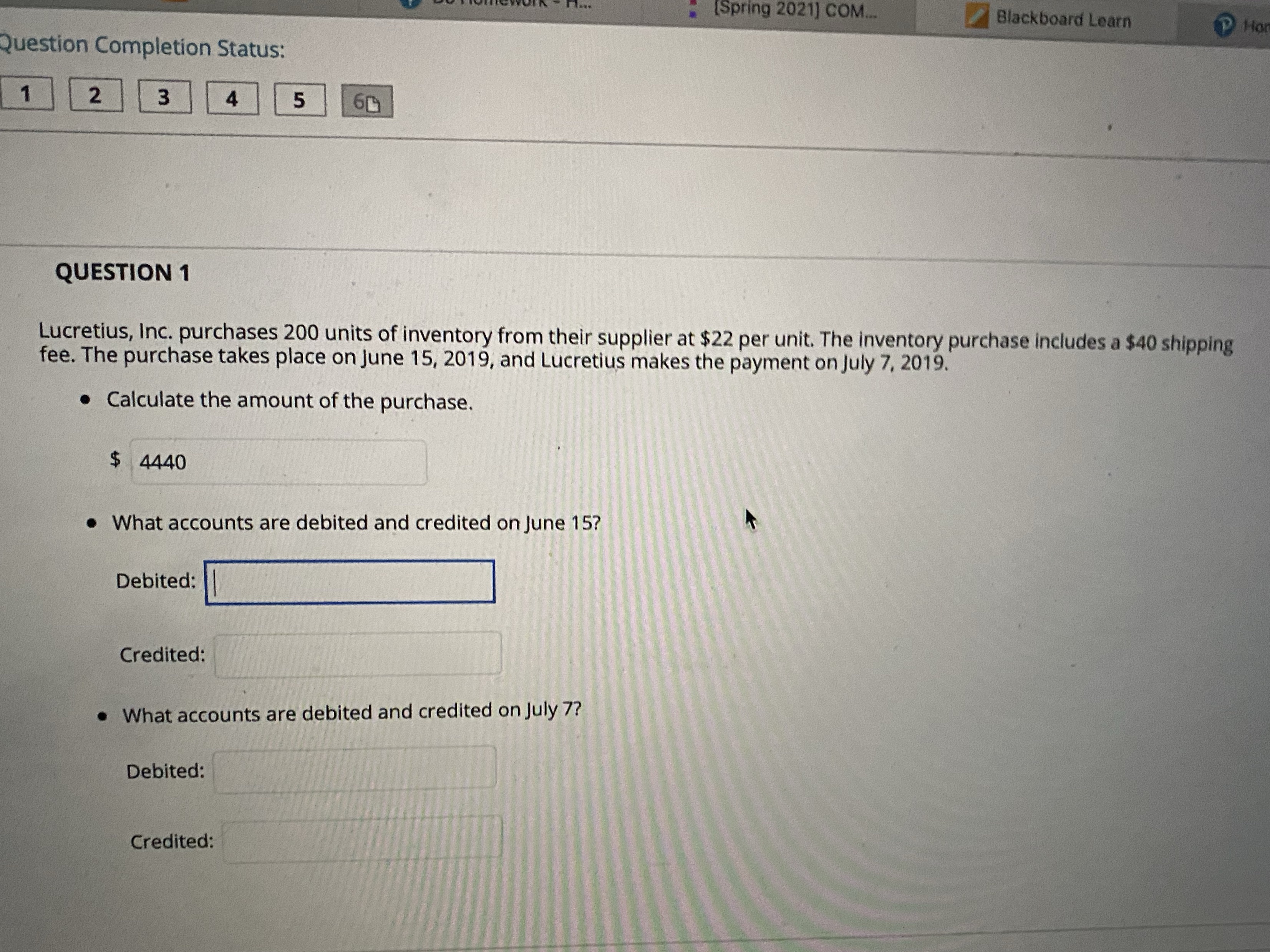  [Spring 2021] COM... Blackboard Learn P Ho Question Completion Status: 2