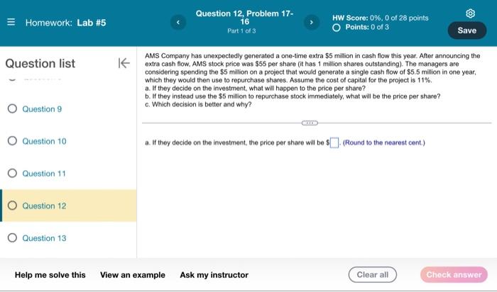  Question 12, Problem 17- Homework: Lab #5 16 HW Score: 0%,