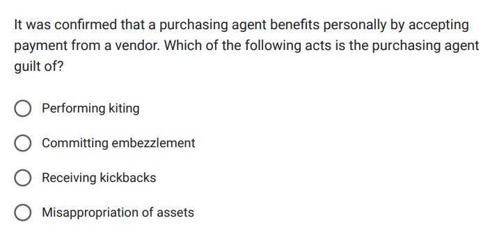 I need help answering It was confirmed that a purchasing agent benefits