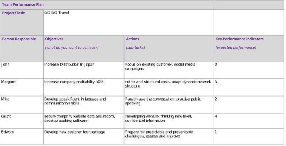 Team Performance Plan Project/Task: GO GO Travel Person Responsible Objectives Actions