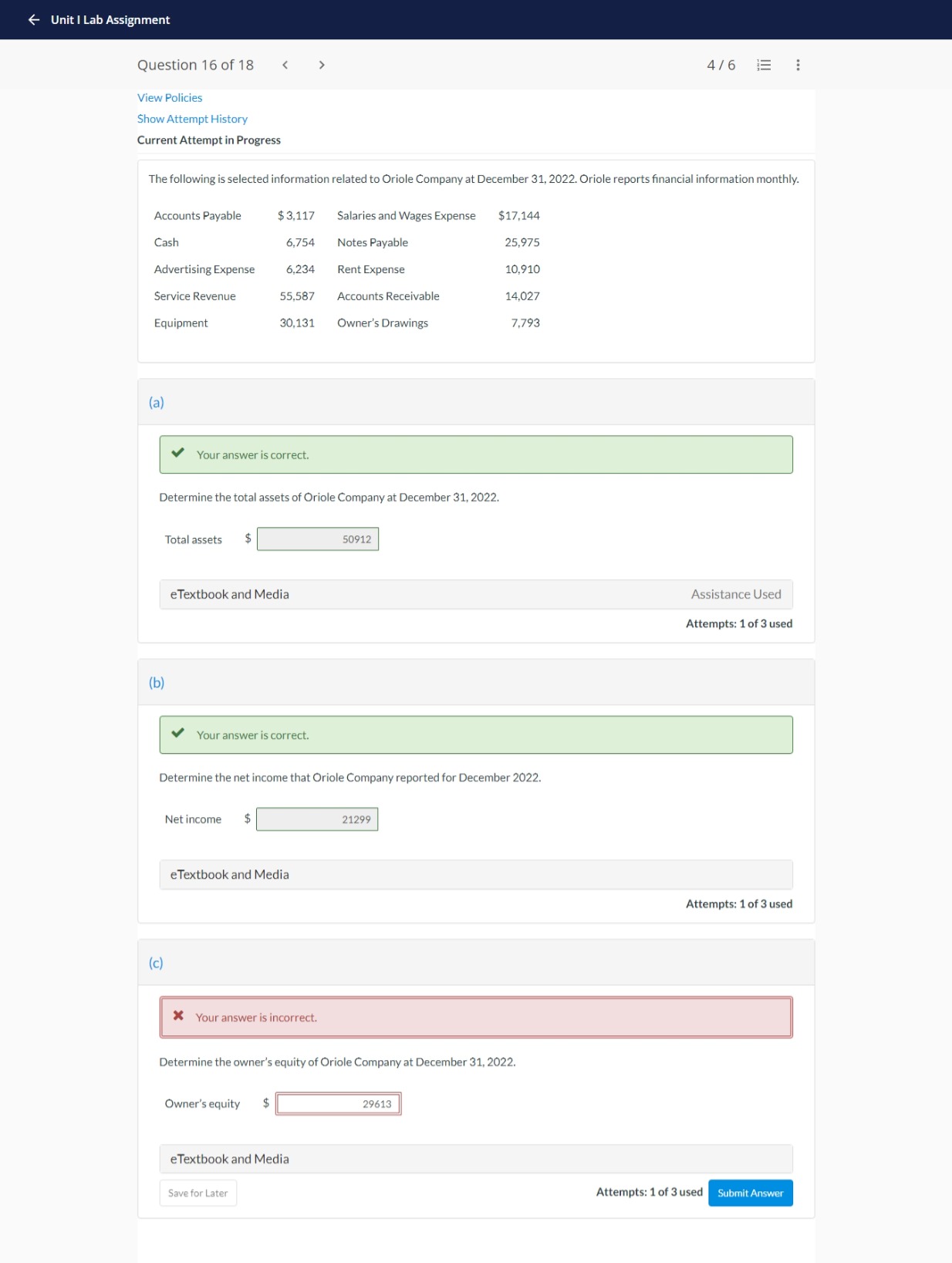  Unit I Lab Assignment Question 16 of 18 4/6 View Policies