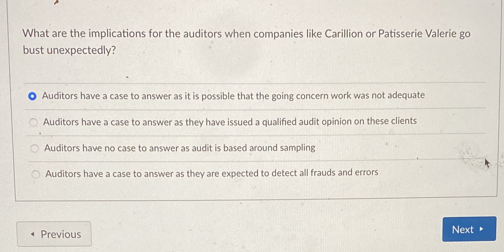 Auditing homework help needed What are the implications for the auditors when