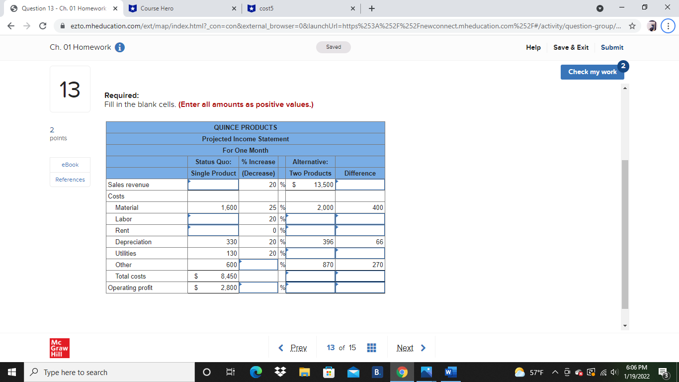  Question 13 - Ch. 01 Homework X Course Hero X *cost5