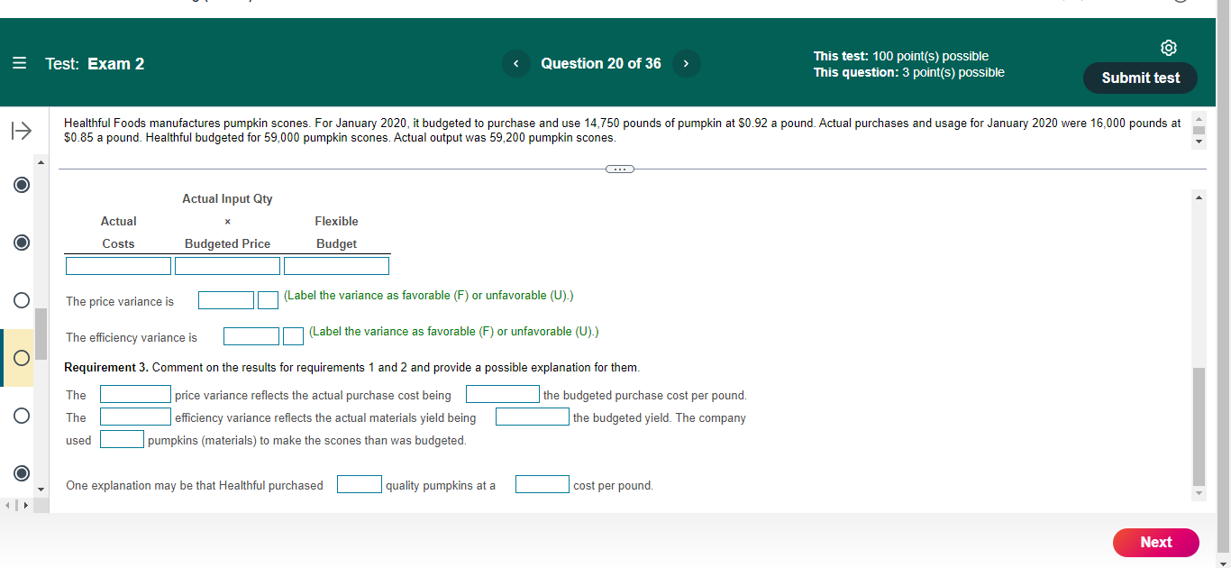Foods manufactures pumpkin scones For January 2020. itbudgeted to purchase and use