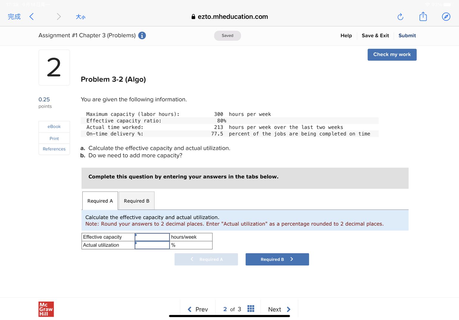  M B ezto.mheducation.com (3 [ @ Assignment #1 Chapter 3 (Problems)