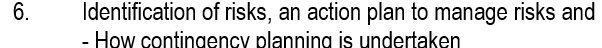 6. Identification of risks, an action plan to manage risks and