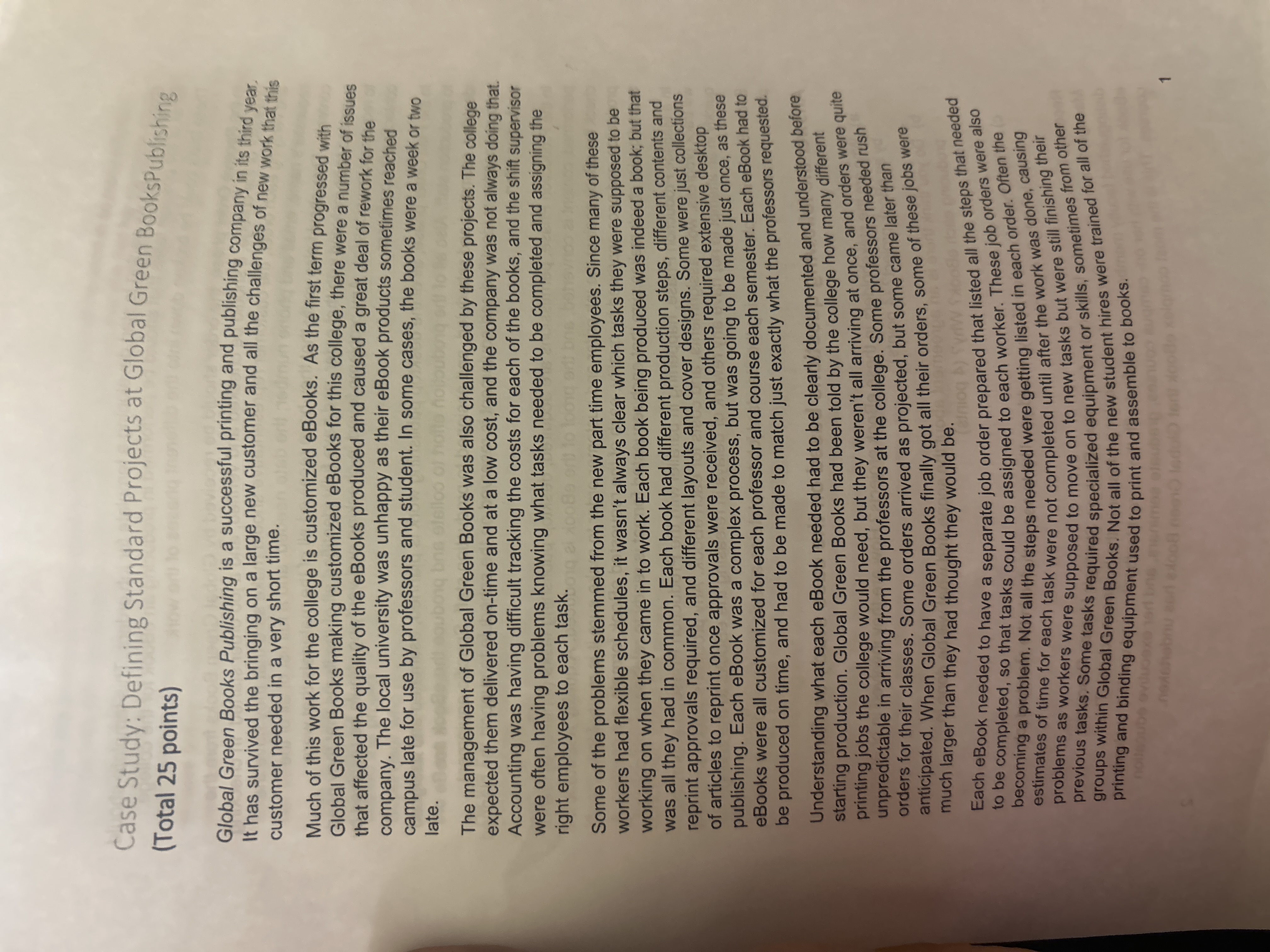 Case Study: Defining Standard Projects at Global Green BooksPublishing (Total 25