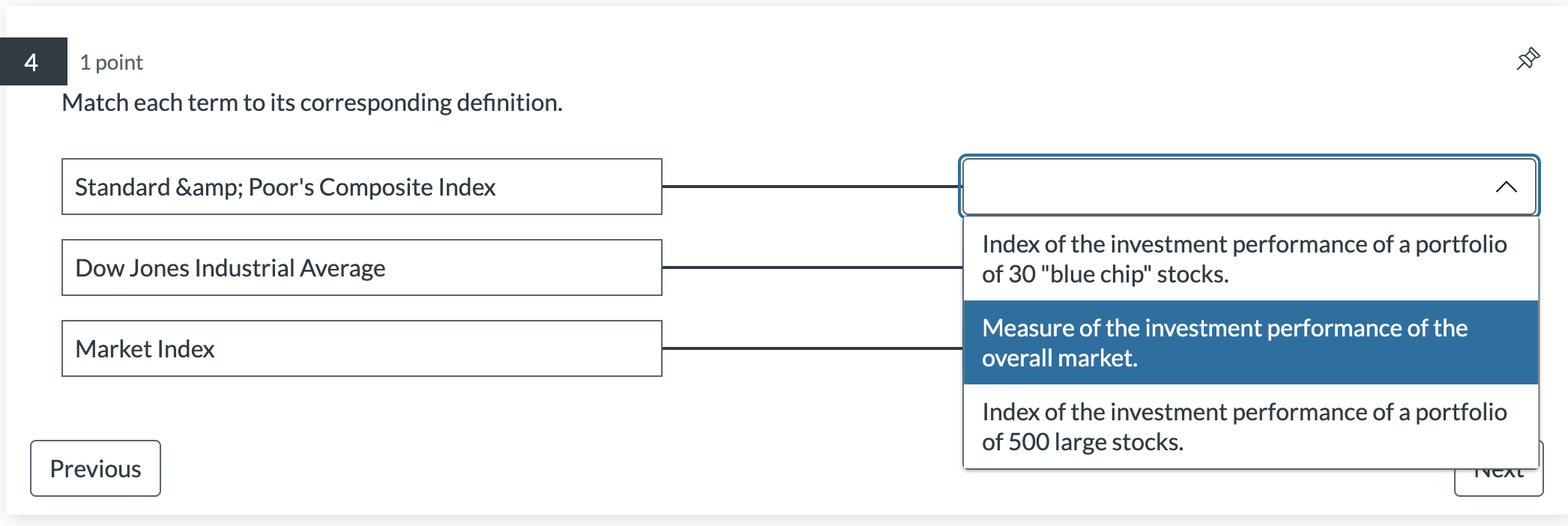  1 point Match each term to its corresponding denition. Standard &
