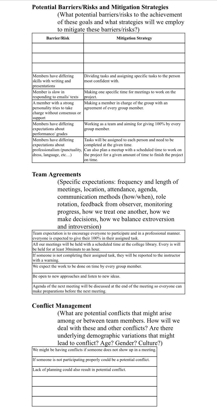 to performance [quality, efficiency] and/or satisfaction [group process]). Punctuality. Management Team spirit