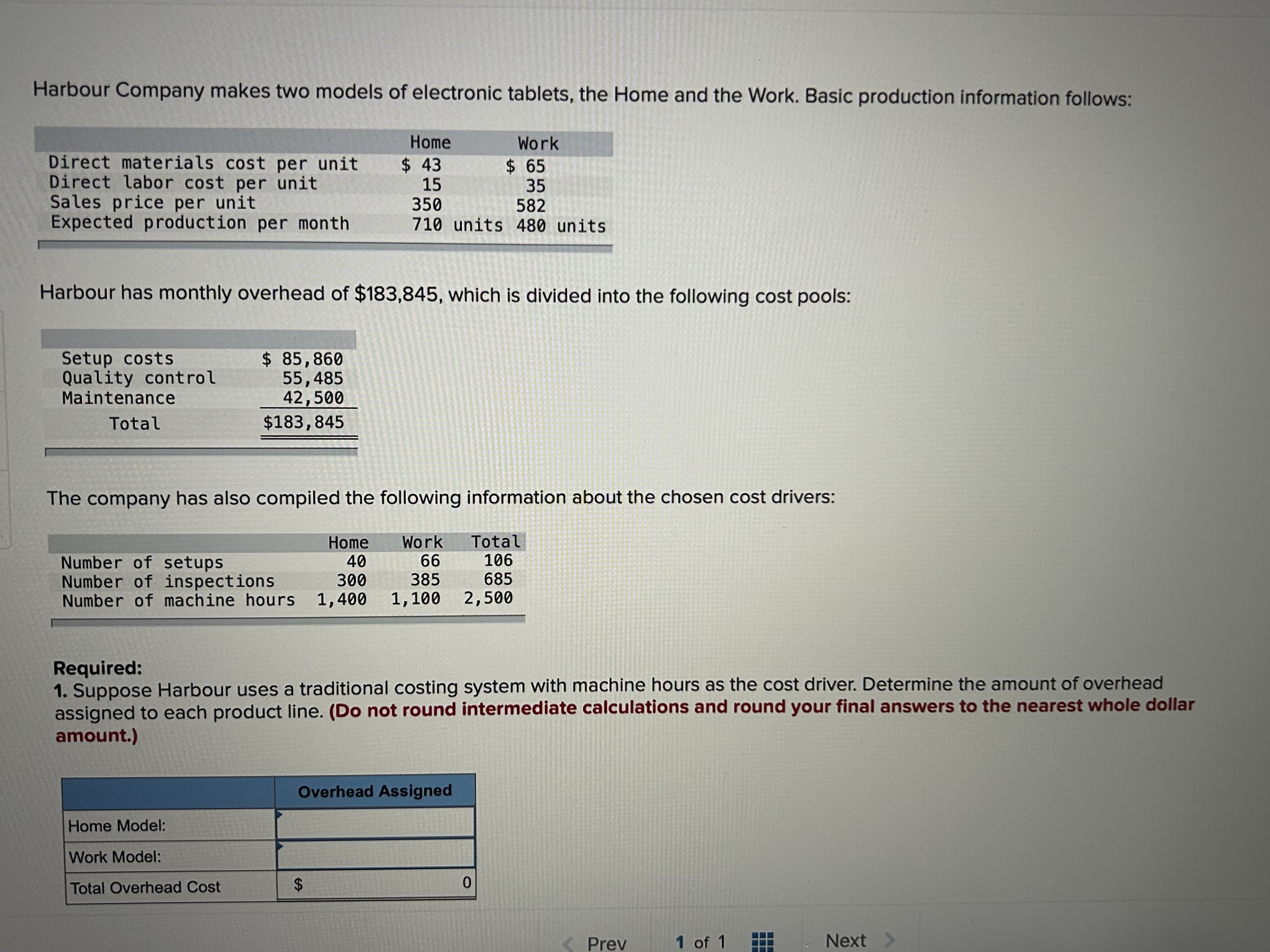To Work Setup Costs Quality Control Maintenance Total Overhead Cost $ o