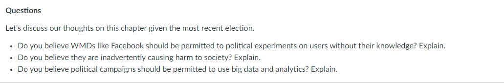 Questions Let's discuss our thoughts on this chapter given the most