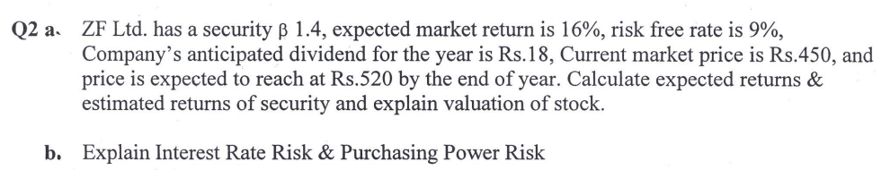 Q2 a. ZF Ltd. has a security [3 1.4, expected market