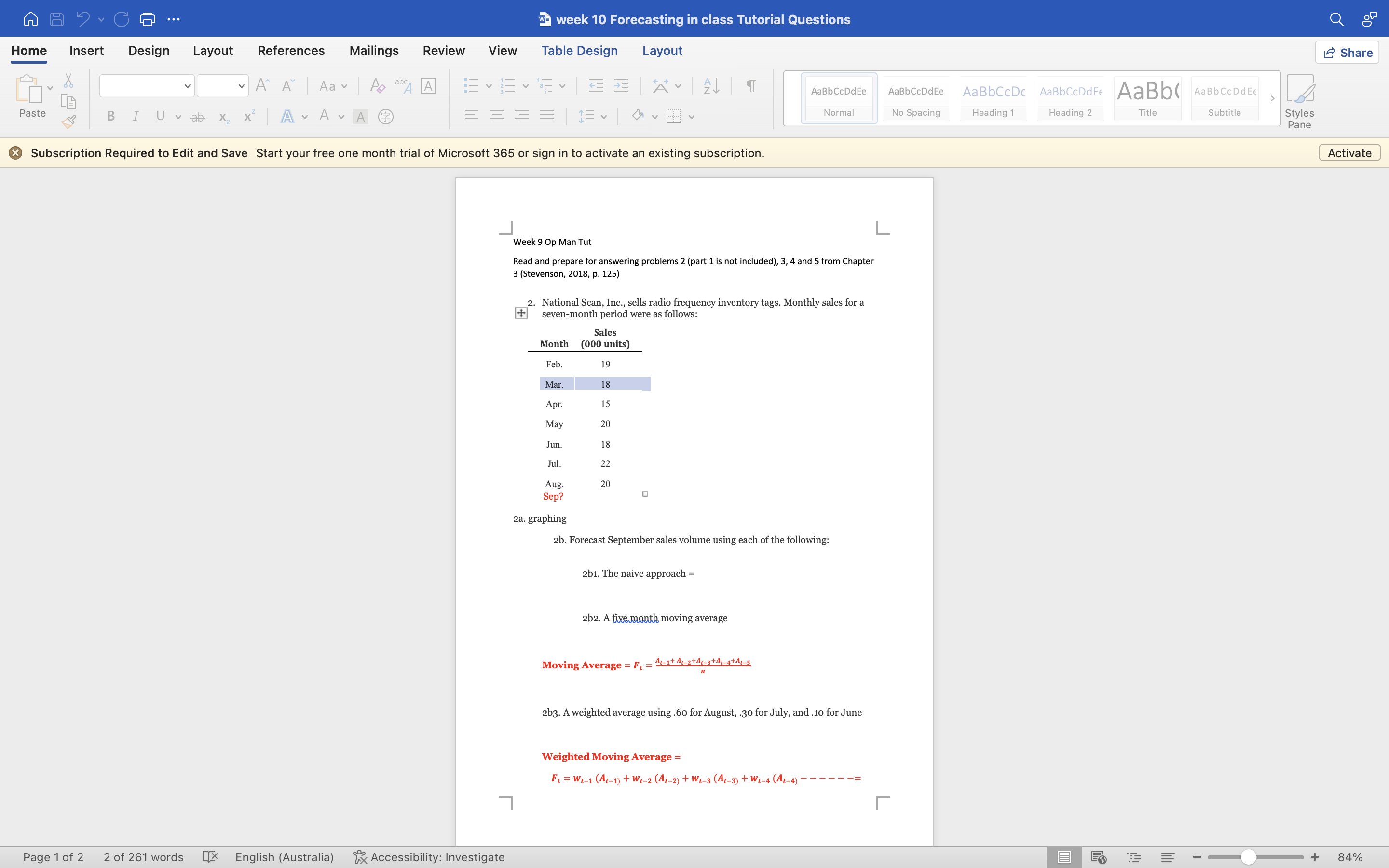 A A ? CG ... wa week 10 Forecasting in class