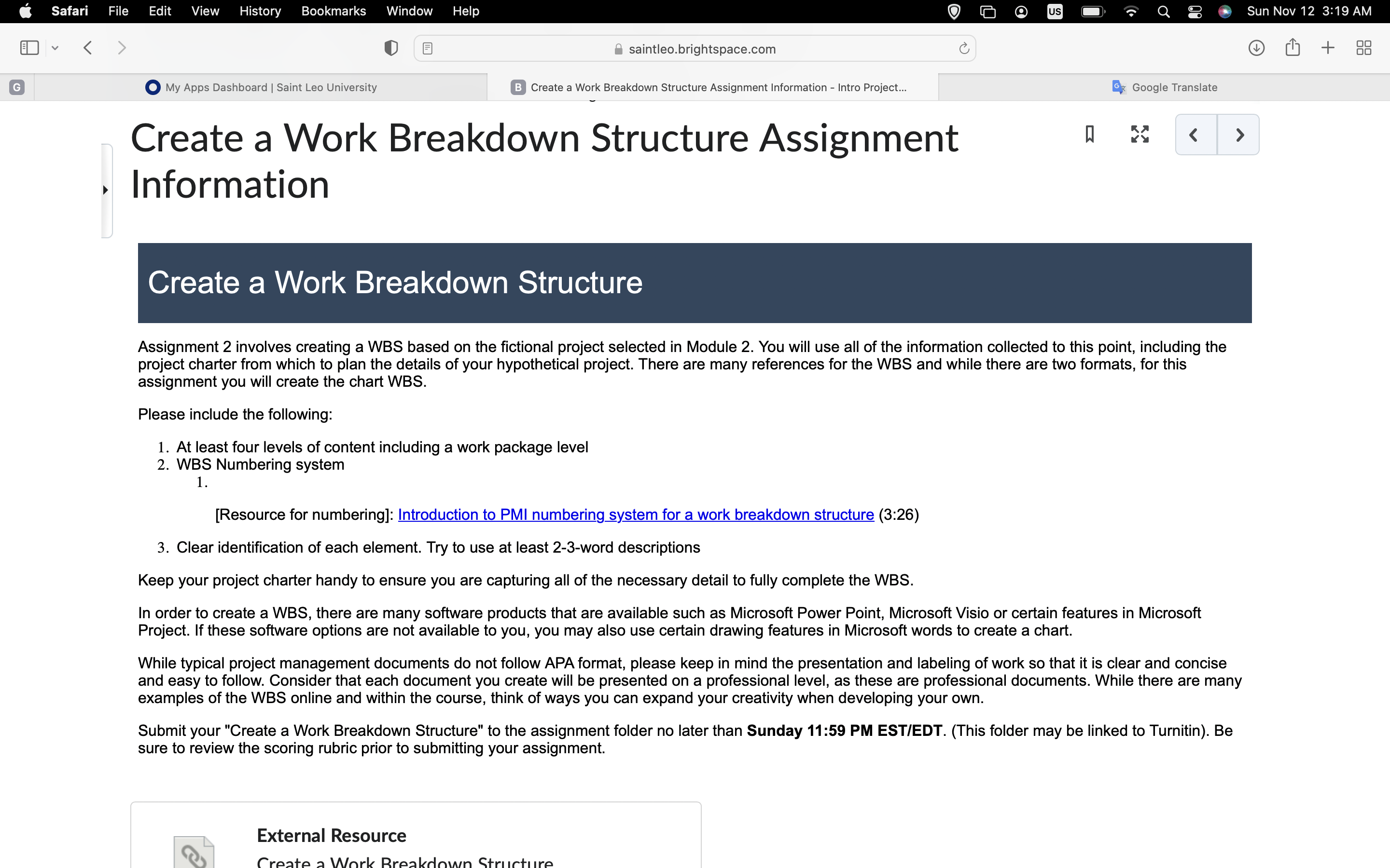 "Create a Work Breakdown Structure" 6 Safari File Edit View History Bookmarks