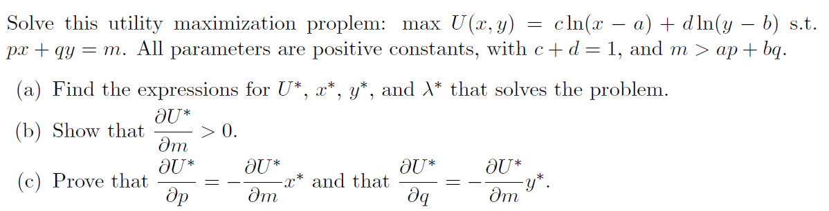 please show a detailed solution. Solve this utility maximization proplem: max U(x,
