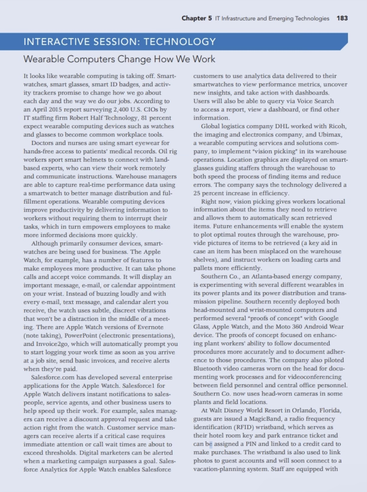 Chapter 5 IT Infrastructure and Emerging Technologies 183 INTERACTIVE SESSION: TECHNOLOGY