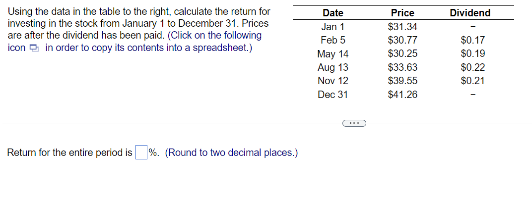 Using the data in the table to the right, calculate the