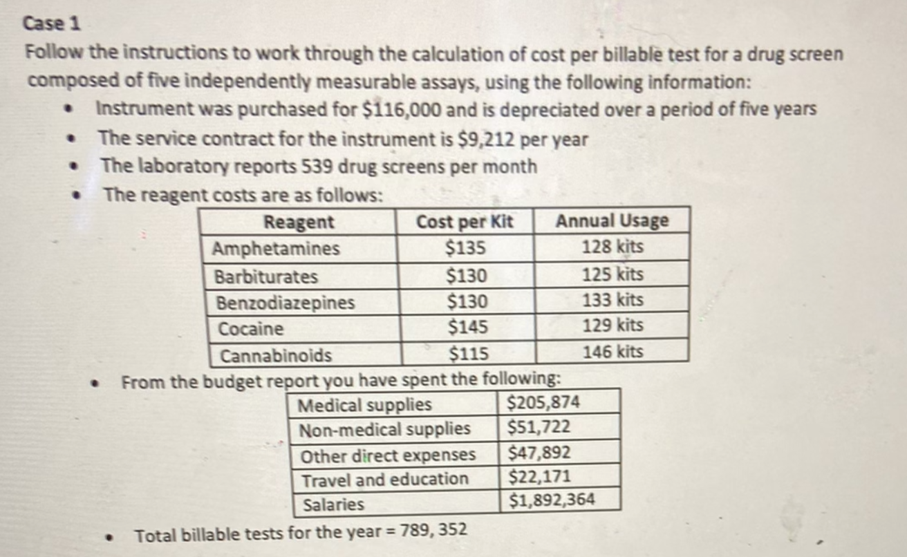 Case 1 Follow the instructions to work through the calculation of