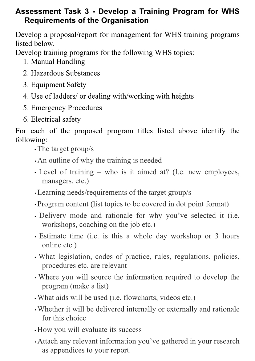 Anyone please help me Assessment Task 3 - Develop a Training Program
