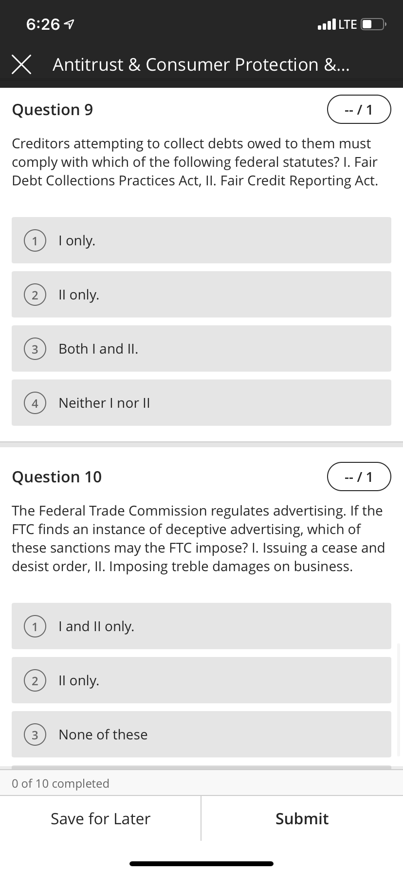 My question is question 9. 6:26 4 .IIILTE - X Antitrust &