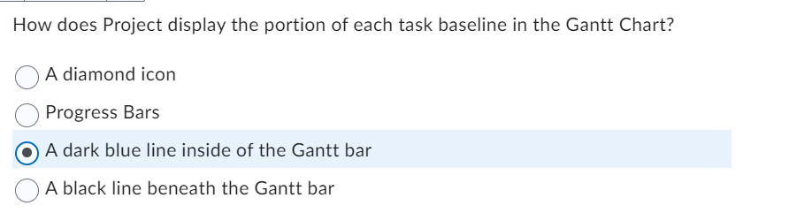  How does Project display the portion of each task baseline in