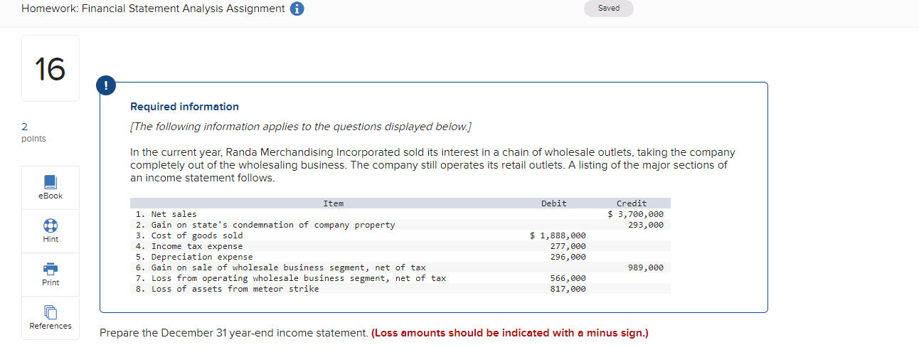 Homework: Financial Statement Analysis Assignment 0 16 2 points References San