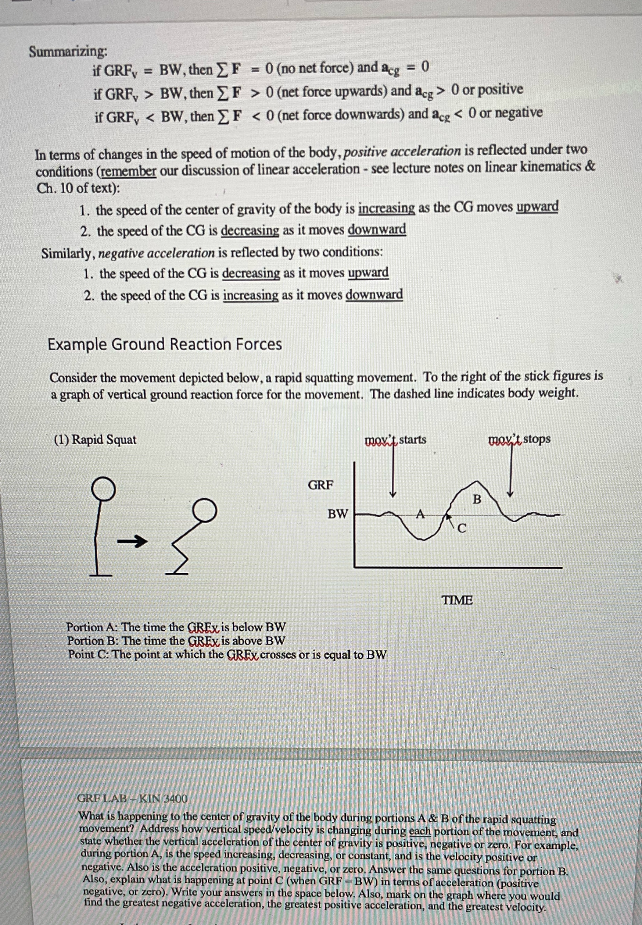 I need help answering this problem below on Ground Reaction Force as