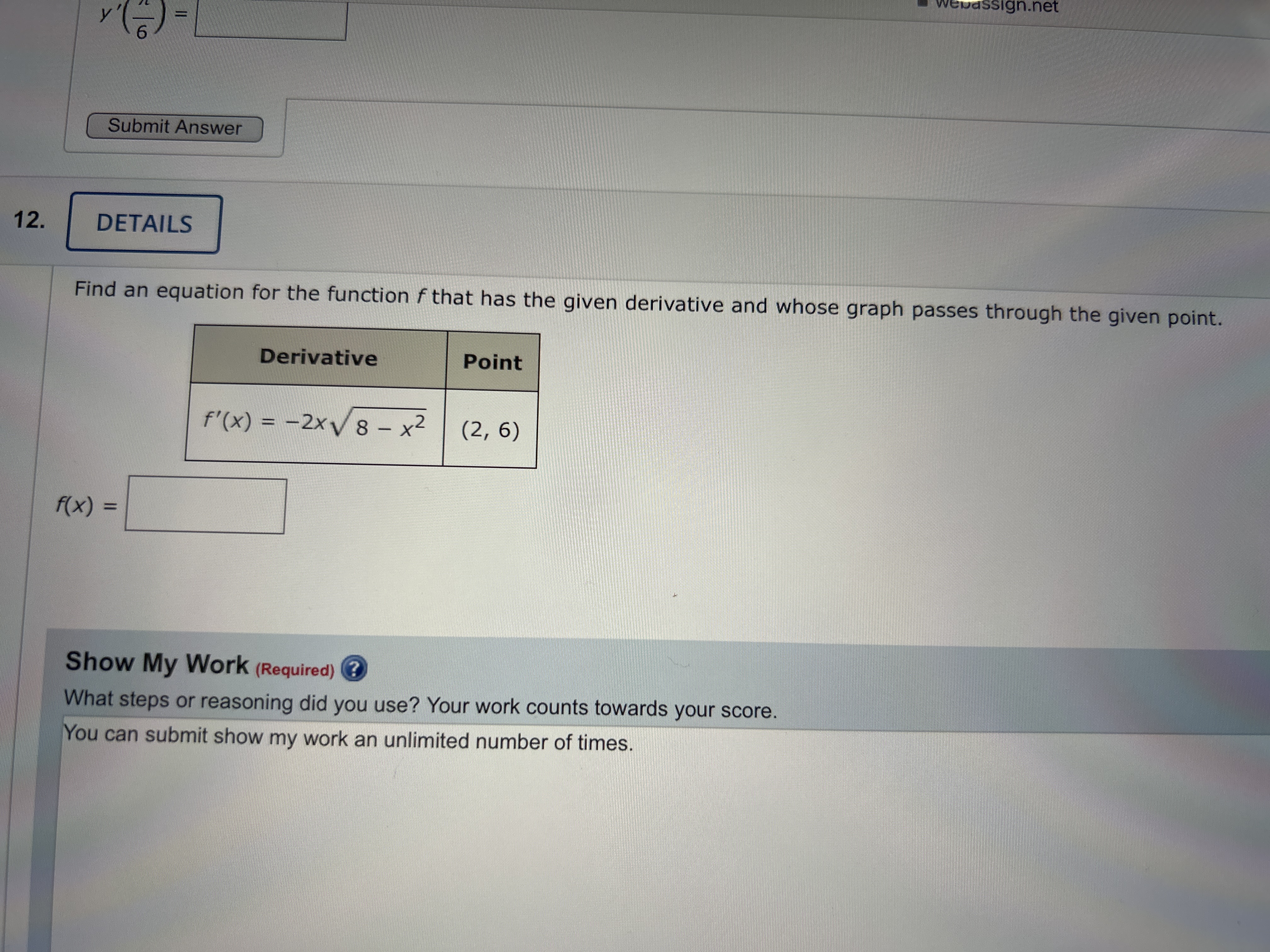  webassign.net y' ( 5 ) - Submit Answer 12. DETAILS Find