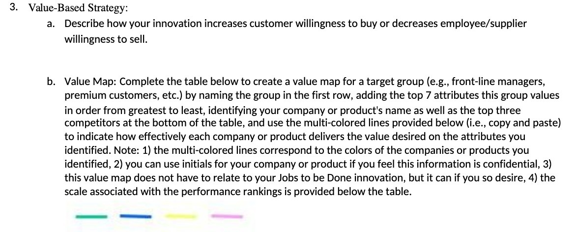  3. Value-Based Strategy: a. Describe how your innovation increases customer willingness