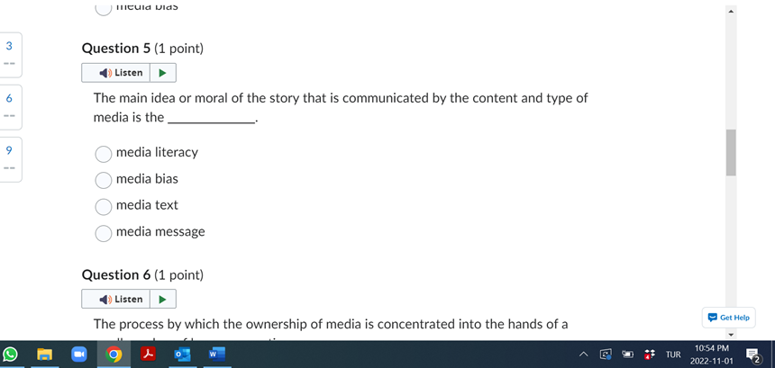 Illcula mm: 3 Question 5 (1 point) '. Listen P as
