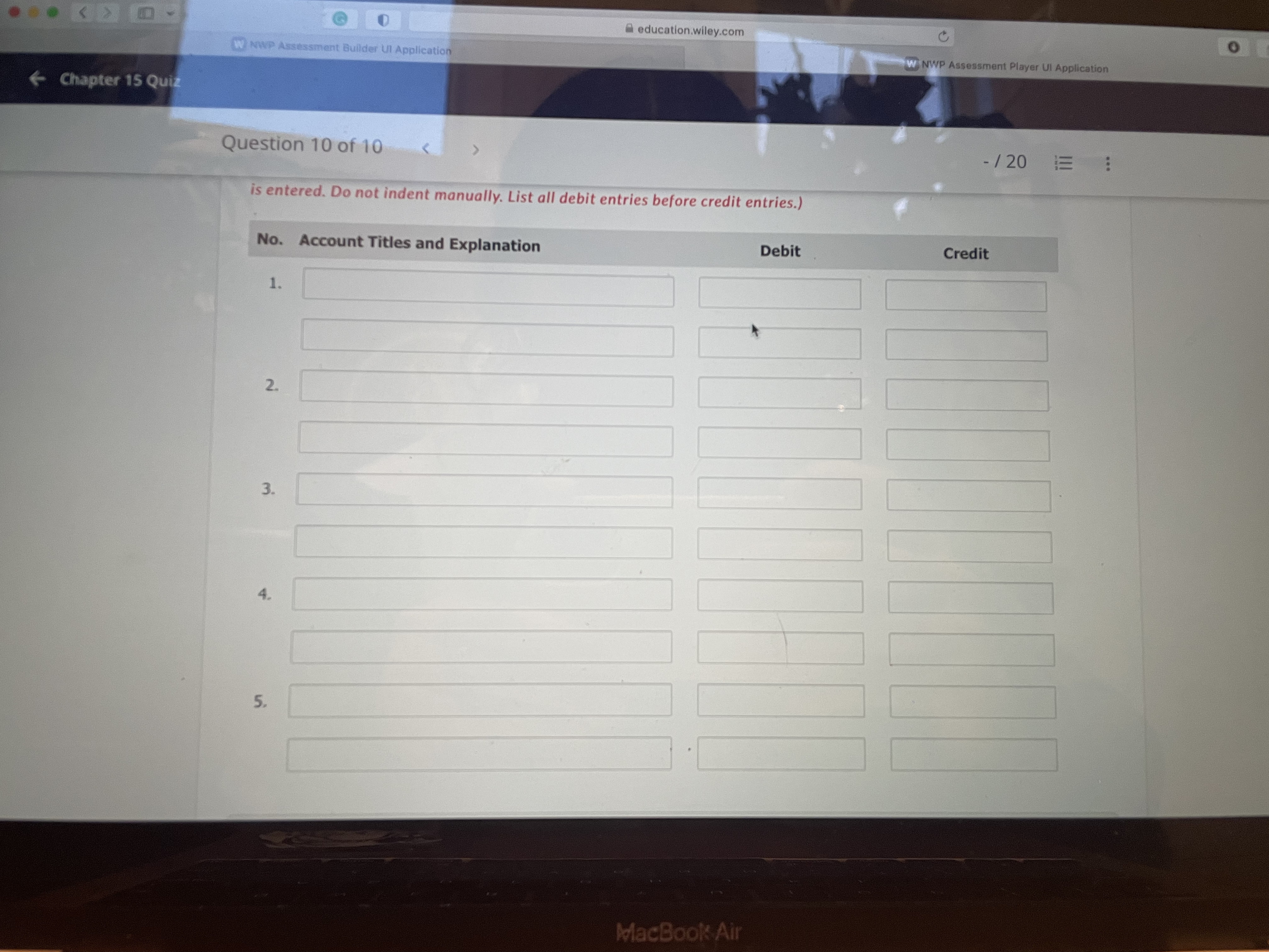  3 0 education.wiley.com O W NWP Assessment Builder Ul Application W