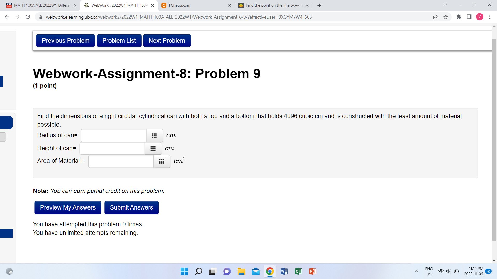BIG MATH 100A ALL 2022W1 Differer X WeBWork : 2022W1_MATH_100A x