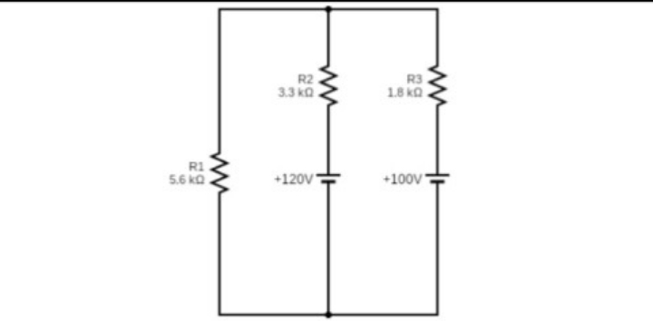 Solve for 1,2, 3,1,2,& 3 on the circuit shown below using Kirchhoff's