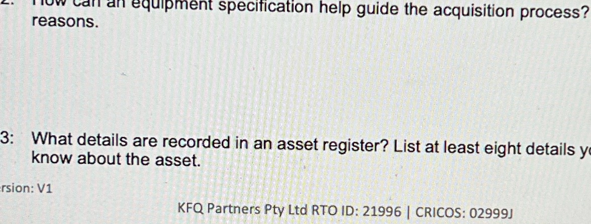  ww Call ali equipment specification help guide the acquisition process? reasons.