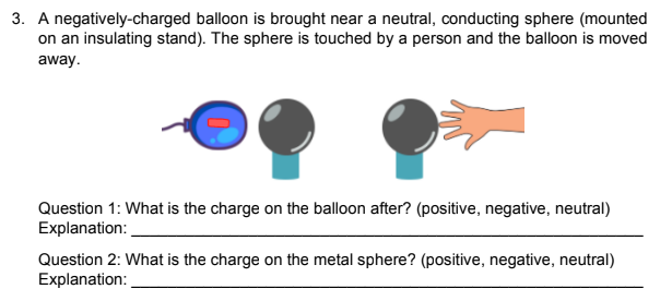 on the concepts of charging by friction, conduction, and induction. Always provide