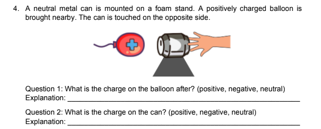explanation. Direction: Analyze each situation and determine the type of charge possessed