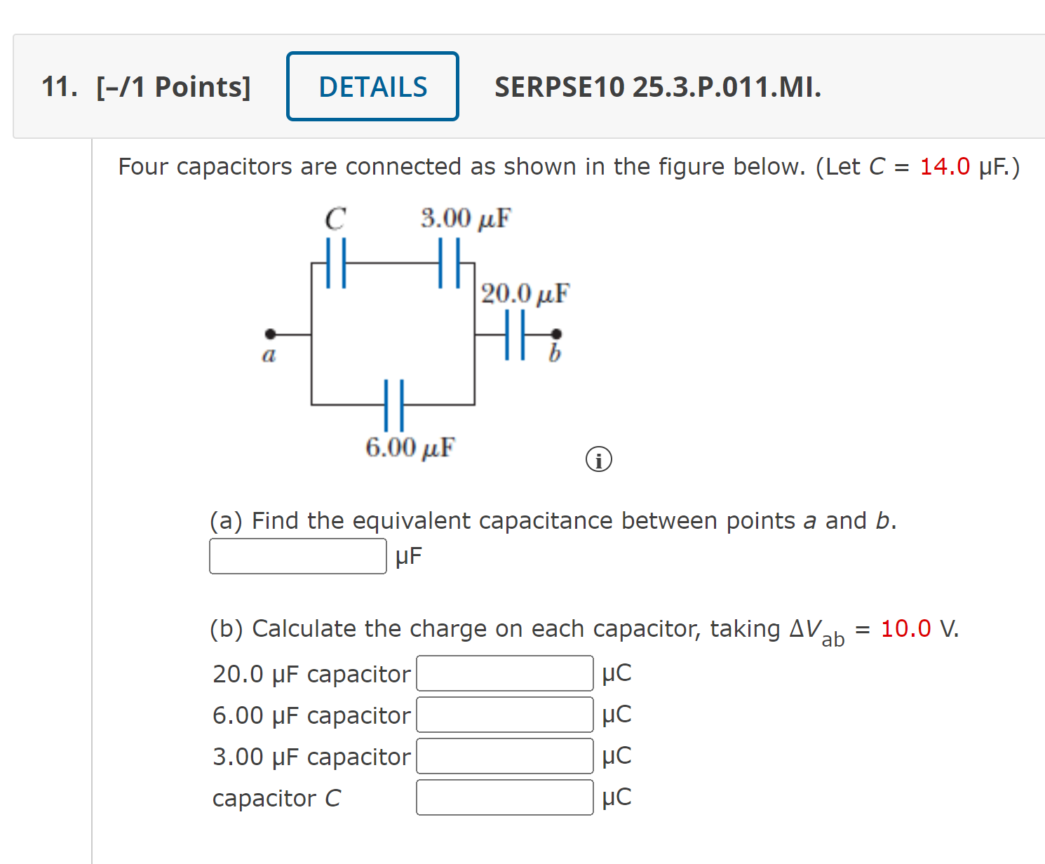 TEACHER Consider the following figure. (D (a) Find the equivalent capacitance between