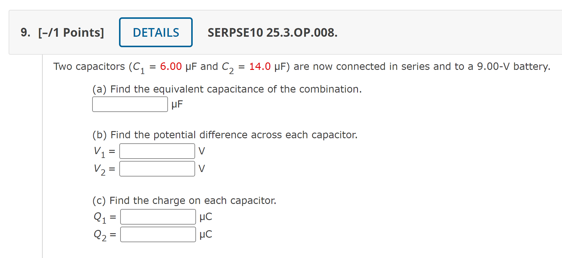 in the gure above. Take C1 = 3.00 pF, C2 = 15.0