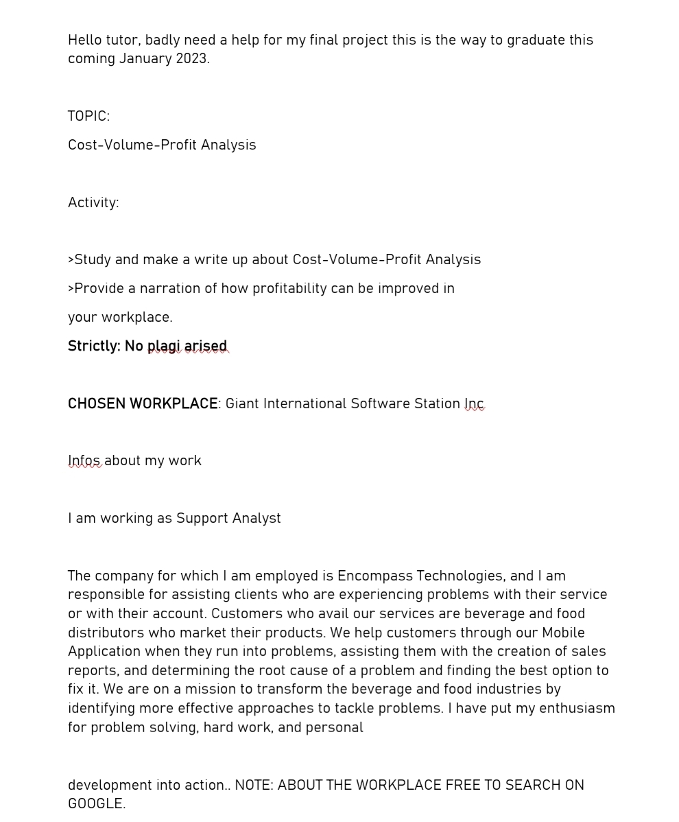  Hello tutor, badly need a help for my final project this