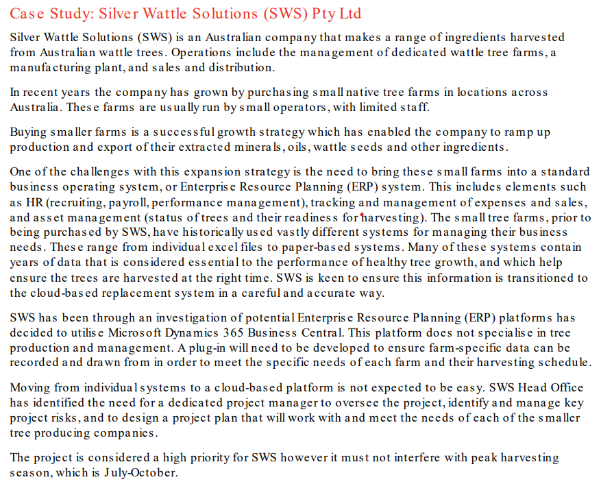 Case Study: Silver Wattle Solutions (SWS) Pty Ltd Silver Wattle Solutions