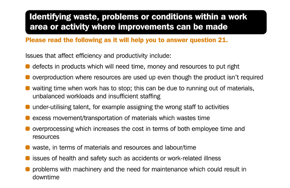 Identify waste, problems or conditions within a work area or activity where