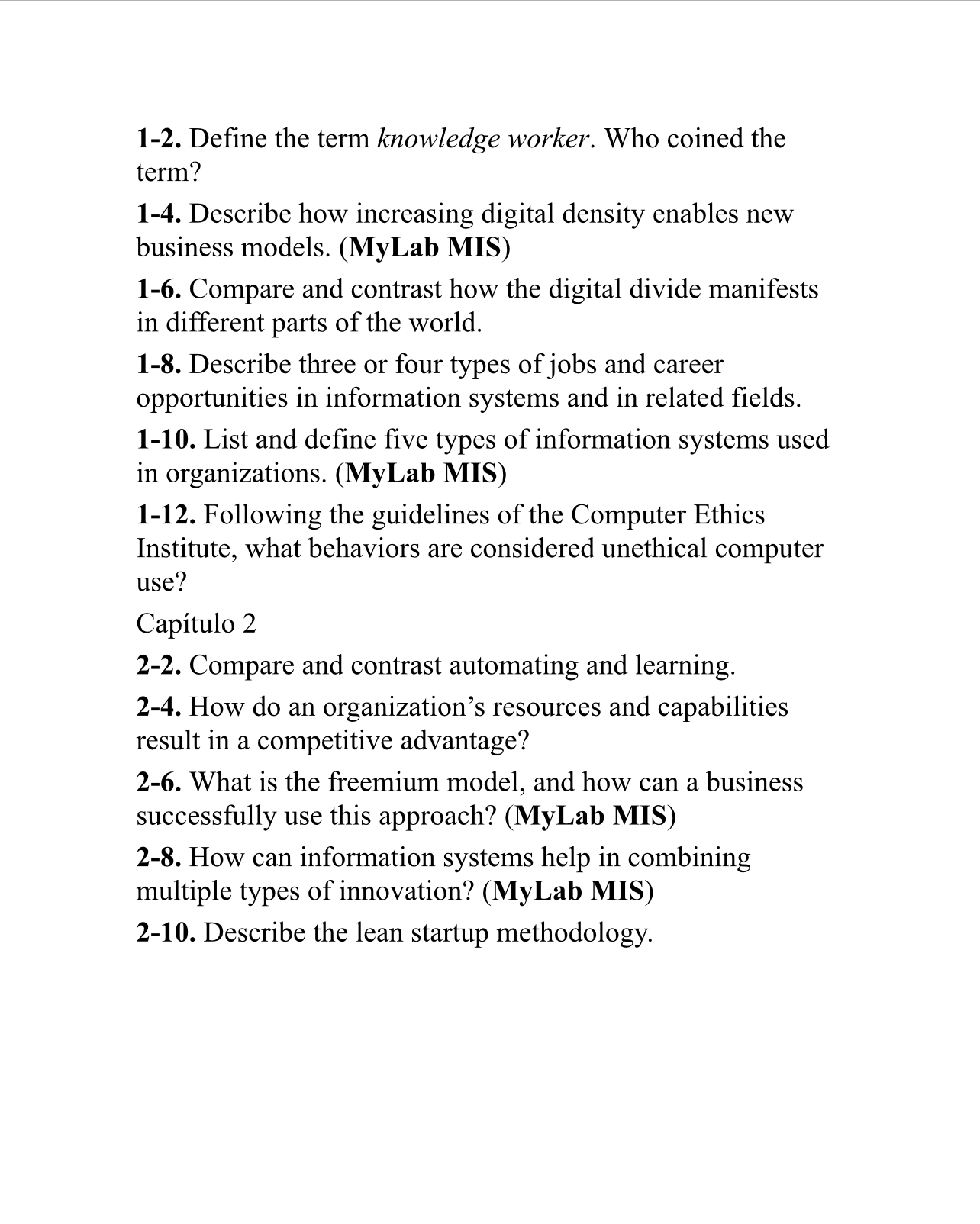 1-2. Define the term knowledge worker. Who coined the term? 1-4.