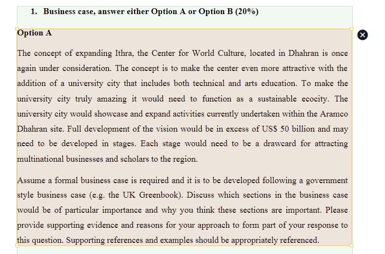  1. Business case, answer either Option A or Option B (20%)