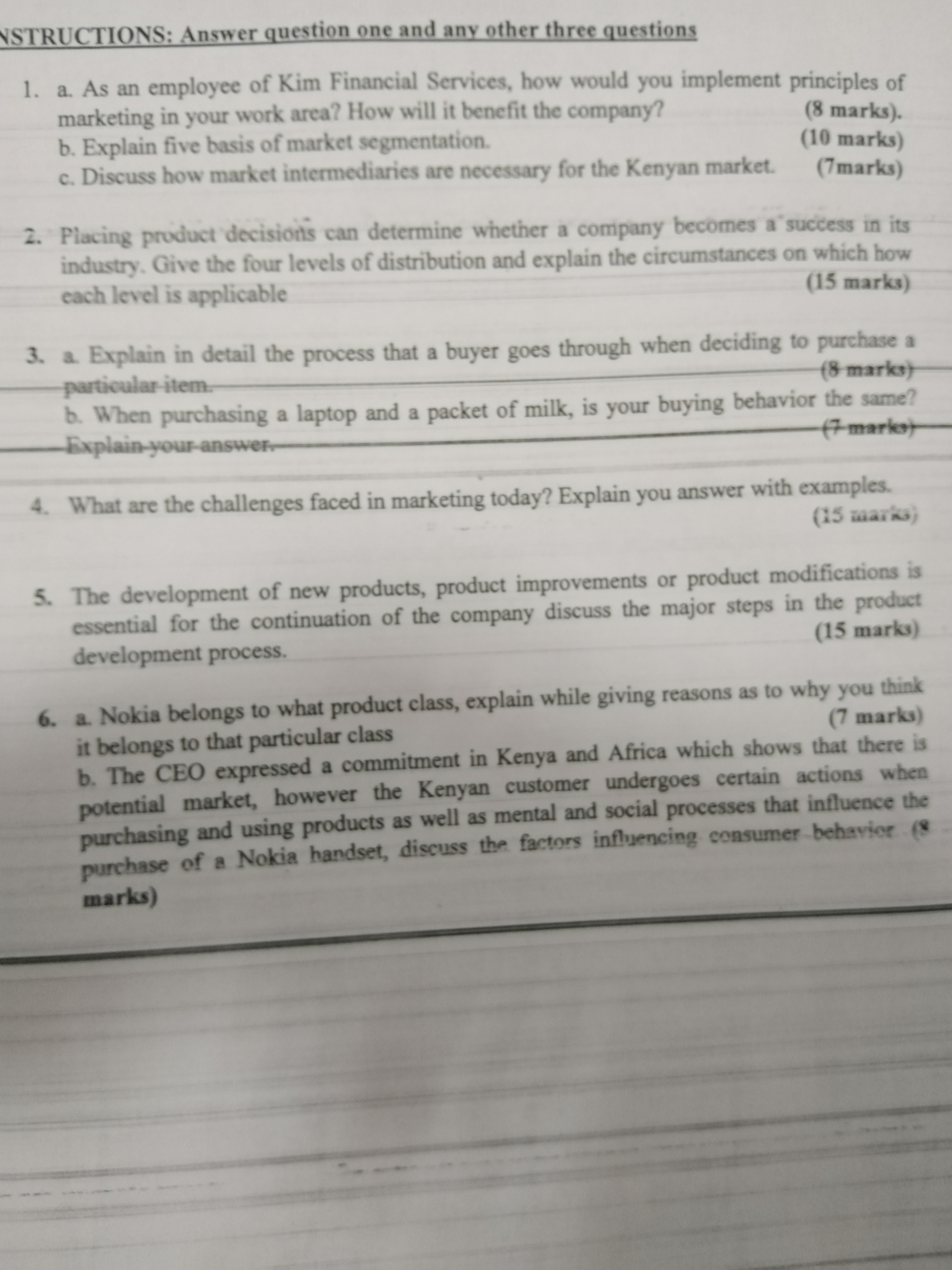  STRUCTIONS: Answer question one and any other three questions 1. a.