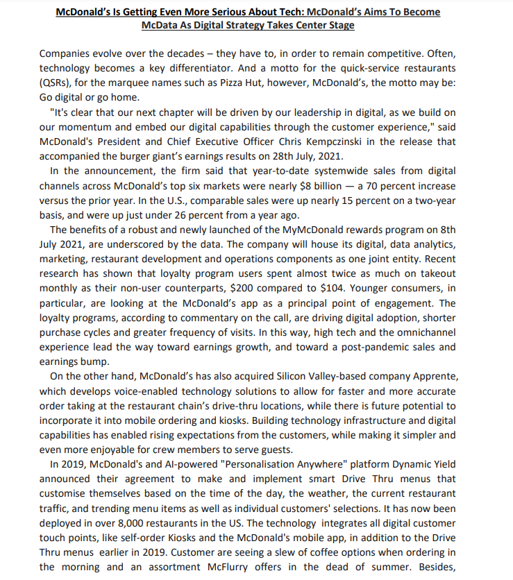 CASE STUDYQUESTION:1. Do you think the technologies enabled by McDonald is useful