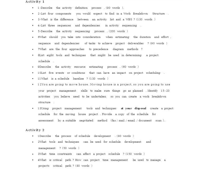 Activity 1 1 - Describe the activity definition process . (90