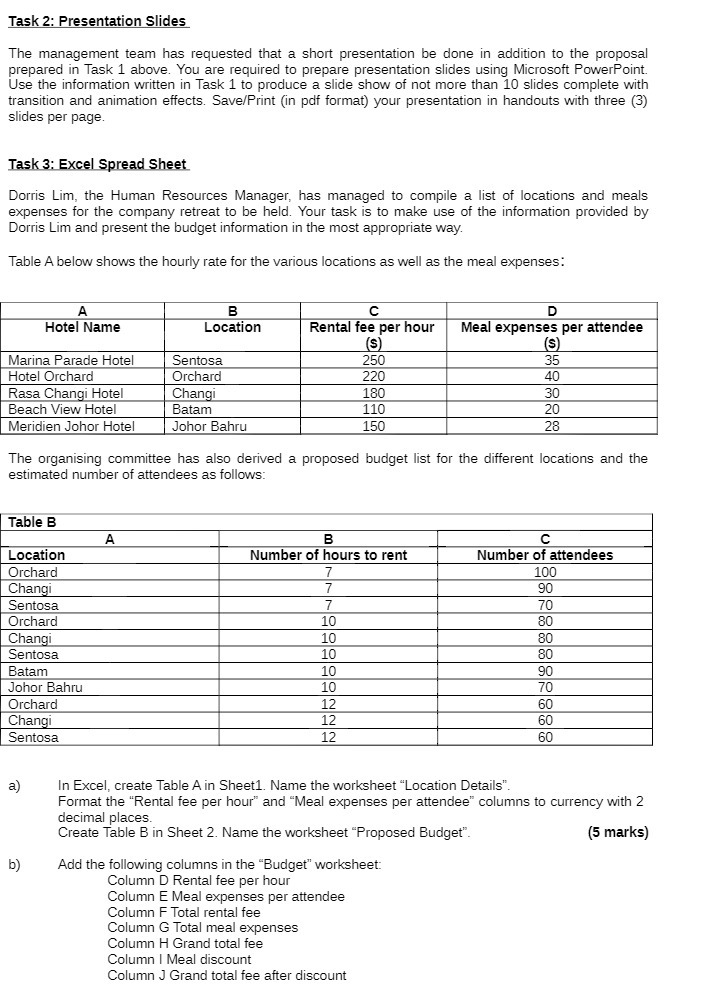  Taslt 2'. Presentation Slides The management team has requested that a