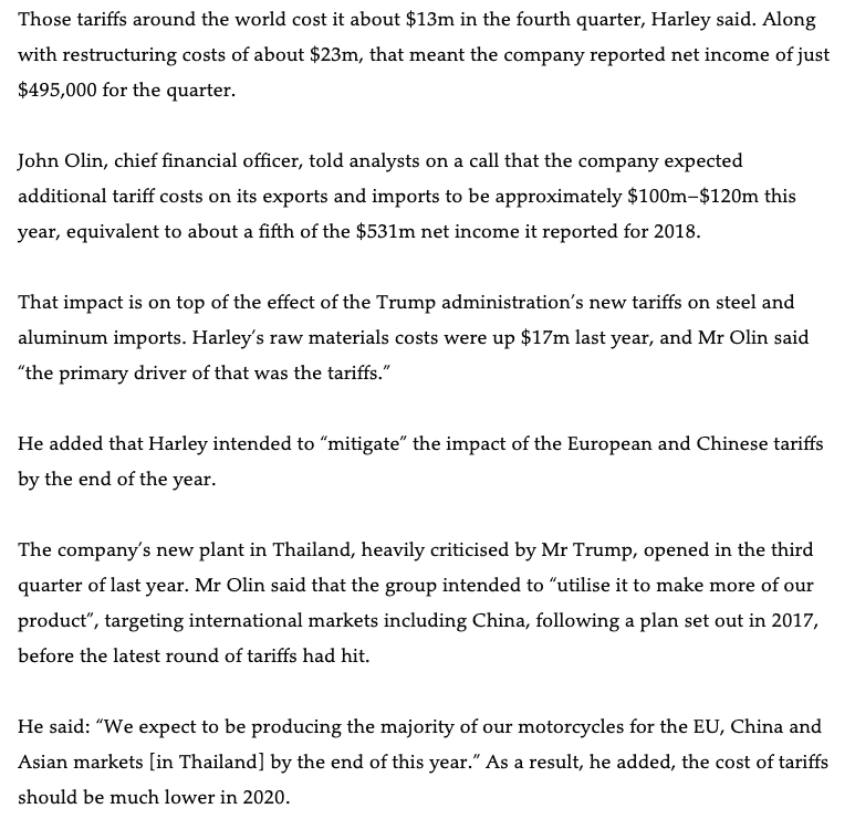 tariffs around the world helped wipe out prots at Harley-Davidson in the